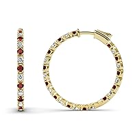 Red Garnet & Natural Diamond Inside-Out Hoop Earrings 0.92 ctw 14K Yellow Gold