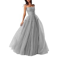 Women's Tulle Prom Dress A-Line Evening Party Gown 2024 Backless Bridesmaid Dresses Spaghetti Straps Princess Dress