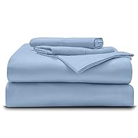 EXTRA DEEP POCKET 24 Inch of Fitted Sheet, 1000-Thread-Count 100% Long Staple Soft Cotton Sheet Set, Breathable, Wrinkle & Fade Resistant [4 PCs] 1000-TC Sheet Set [King, Light Blue Solid]