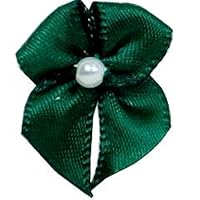 Ribbon Bows With Pearl Bottle Green - each