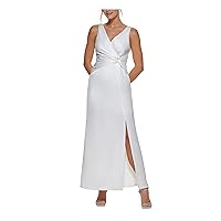 DKNY Womens Ivory Ruched Zippered Knotted Front Slitted Sleeveless Surplice Neckline Full-Length Formal Gown Dress 10
