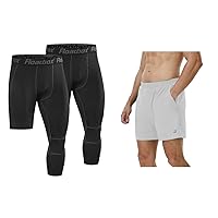 Roadbox (Size: L) Basketball Sports Pants Set: Men's 3/4 One Leg Compression Pants and 5 Inch Athletic Shorts
