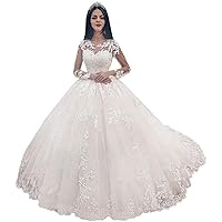 Wedding Dresses for Bride Plus Size A-line Lace up Corset Long Sleeves Bridal Ball Gown with Train Ivory