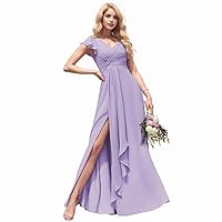 Ball Gowns and Evening Dresses Slit Ruffled Sleeve Empire Waist Chiffon Bridesmaid Dresses for Women with Pockets