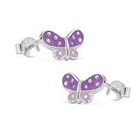 Girl's Jewelry - Sterling Silver Purple Enameled Butterfly Earrings