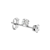 14K White Gold 3mm Cubic Zirconia Stud Earrings Cartilage Nose Studs Women 4 prong 1/4 ct/pr