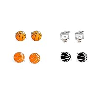 Basketball Hoop and Basketballs 4 Pairs Cufflinks in a Presentation Gift Box & Polishing Cloth