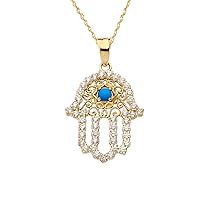 Little Treasures Chic Turquoise Hamsa Pendant Necklace Necklace in 14 ct Gold Yellow Gold (Available Chain Length 16