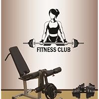 Wall Vinyl Decal Home Decor Art Sticker Fitness Club Words Sign Bodybuilder Strong Muscular Girl Woman Sportsman Work Out Power Lifting Exercises Athletics Fitness Gym Room Removable Mural Design 803