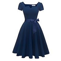 Girstunm Women's Classic Tea Dress Short Sleeve Swing Cocktail Party Dresses with Pockets