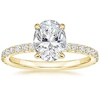 14K Solid Yellow Gold Handmade Engagement Ring 1.5 CT Oval Cut Moissanite Diamond Solitaire Weddings/Bridal Ring Set for Women/Her Propose Gifts
