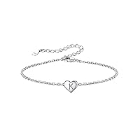 Silvora 925 Sterling Silver Initial Bracelets Heart A-Z Letter Bracelets Hand Link Charm Dainty Bracelet for Women Girls