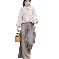 Chinese Style Collar Zen Art Daily Long Sleeve Set Women Oriental Elegant Cheongsam Dress