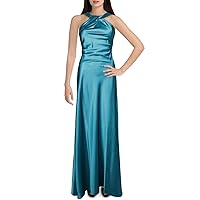 Calvin Klein Women's Halter Neck Gown with Draped Neckline and Open Back