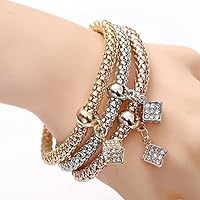 3 Pcs/Set Crystal Owl Heart Bracelets & Bangles Gold Alloy Elephant Pendants Rhinestone Bracelets For Women Gift (SL561)