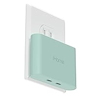 iHome 2-Port USB-C Charger, AC Pro Fast Charging Flat USB C Charger Block (Mint), Compatible with iPhone, iPad, Google Pixel 2, Power Delivery