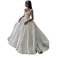 Elegant Lace Appliques Bridal Ball Gowns Long Train Wedding Dresses for Bride Plus Size Quinceanera Dress