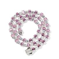 ANGEL SALES 10.00 Ct Emerald Cut Diamond & Pink Sapphire 18 Inch Tennis Necklace For Men's & Women's 14K White Gold Finish