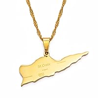 Map of St Croix Pendants Necklace - Ethnic Hip Hop Country Maps Flag Necklace for Women/Girls Men Charm Jewelry Cla