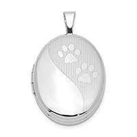 925 Sterling Silver Engravable Holds 2 photos Polished and satin 16mm Oval Satin and Polished Dog Cat Pet Paw Prints Locket Jewelry for Women
