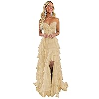 Tiered Lace Corset Prom Dresses 2024 Long Off Shoulder Chiffon Sweetheart A-Line Formal Evening Party Gowns with Slit