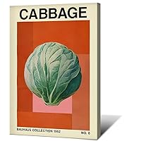 Retro Cabbage Vegetable Print Printable Botanical Art Midcentury Modern Decor Vegan and Vegetarian Posters art（12x16inch-Framed)