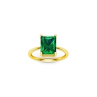 1.50 Ctw Emerald Cut Lab Created Green Emerald Solitaire Anniversary Engagement Ring For Womens 14K Yellow Gold Plated