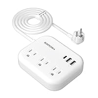 European Travel Plug Adapter with USB C, ROOTOMA Outlet Converter US to Europe 3 Outlets 3 USB Ports, International Power Strip for EU Spain France Germany Iceland Greece, 3ft, White