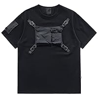 Punk T Shirt for Men Plaid Pocket Sleeve Streetwear Hip Hop Oversized Tshirts Compass Harajuku Top Tee T-Shirts