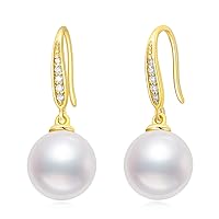 10k 14k Gold Natural Diamond and Freshwater Cultured Pearl Dangle Earrings for Women, Fine Jewelry for Her