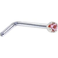 Body Candy Solid 14k White Gold 1.5mm Genuine Pink Sapphire L Shaped Nose Stud Ring 20 Gauge 1/4