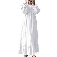 Womens Abaya Long Sleeve Muslim Dress Prayer Clothes Casual Kaftan Hijab Clothes for Women (7-White, L)