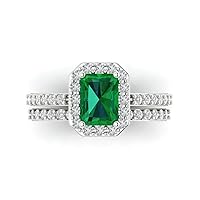 Clara Pucci 2.20ct Emerald Cut Halo Solitaire Simulated Emerald Engagement Promise Anniversary Bridal Ring Band set 18K White Gold