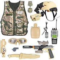 RedCrab Kids Army Costume, 12 Pcs Military Soldier Combat Dress Up Set for Aged 3-12 Toddlers, Camouflage War Accessories Halloween Role Play Costume for Chirldren Boys
