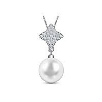 9 mm Akoya Cultured Pearl and 0.506 Carat Total Weight Diamond Accent Pendant in 14KT White Gold