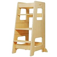 WOOD CITY Kitchen Step Stool for Kids and Toddlers with Safety Rail, Adjustable Height Step Stool Helper Standing Tower Learning Stool for Bathroom & Kitchen Counter