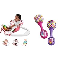 Fisher-Price Baby Portable Baby Chair Kick & Play Deluxe Sit-Me-Up Seat & Newborn Toys Rattle 'n Rock Maracas, Set of 2 Soft Musical Instruments for Babies 3+ Months, Pink & Purple