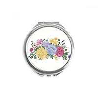 Chrysanthemum Greenery Flower Hand Compact Mirror Round Portable Pocket Glass