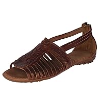 Womens 222 Cognac Leather Mexican Huarache Sandals Zipper Open Toe