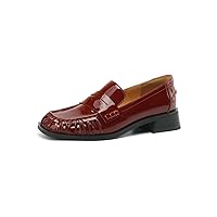 TinaCus Women's Patent Leather Square Toe Pleated Chunky Heel Handmade Loafers Shoes