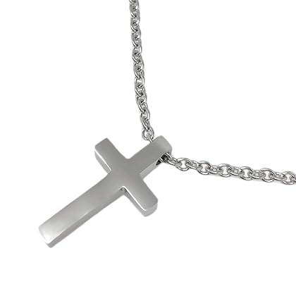 Loralyn Designs Small Mens Simple Stainless Steel Silver Cross Pendant Necklace Religious Pendant