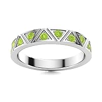 Peridot Round 2.00mm Promise Band | Sterling Silver 925 With Rhodium Plated | Beautiful Eternity Design Promise Band Ring