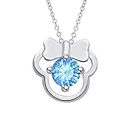 Shimmering Minnie Mouse Pendant Necklace in in Round Gemstone sterling Silver For Girl's