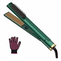 3 in 1 Hair Straightener,Professional Hair Crimper Ceramic Curling Iron,Hair Straightener Comb Anti-Scald Hair Straightening Brush with LCD Display (Green)