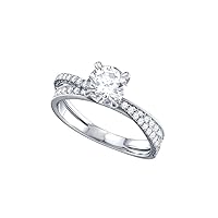 The Diamond Deal 14kt White Gold Round Diamond Solitaire Bridal Wedding Engagement Ring 1-1/3 Cttw