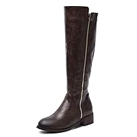 Women's soft PU Leather Knee High Block chunky Heel side zipper Slouchy Boots