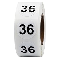 White with Black Number 36 Circle Dot Stickers, 3/4 Inch Round, 500 Labels on a Roll