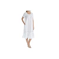 LA CERA Women's 1282G 100% Cotton Woven Short Sleeve Gown with Pockets
