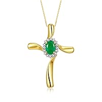 Rylos 14K Yellow Gold Plated Silver Cross Necklace | Gemstone & Diamonds Pendant With 18