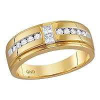 The Diamond Deal 10kt Yellow Gold Mens Princess Diamond Wedding 2-Stone Band Ring 1/2 Cttw